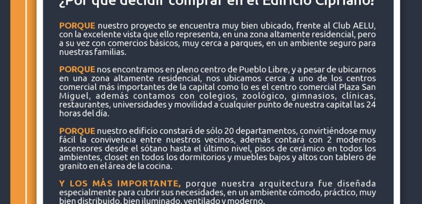 EDIFICIO CIPRIANO – Pueblo Libre!! El depa de tus sueños te está esperando!!