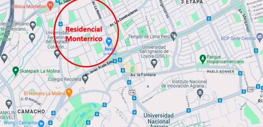 La Molina RESIDENCIAL MONTERRICO – Departamento de 3dorm + Cochera + Área en Azotea (3er.Piso – Condominio)