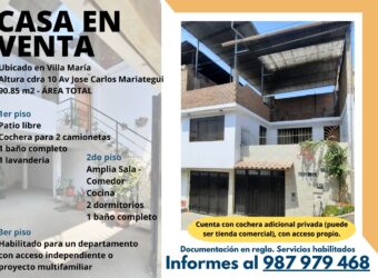 CASA DE 3 PISOS EN VENTA